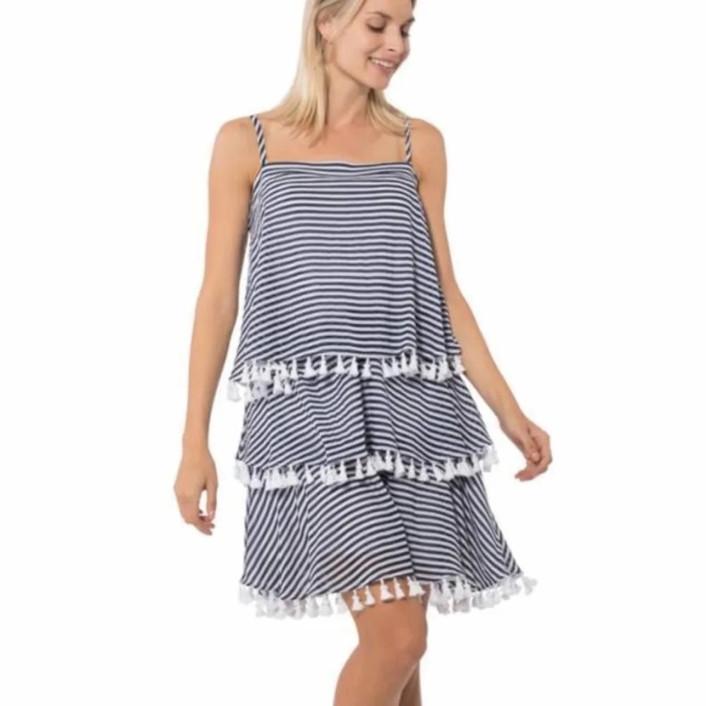 Strappy summer dress with layers and Pom poms